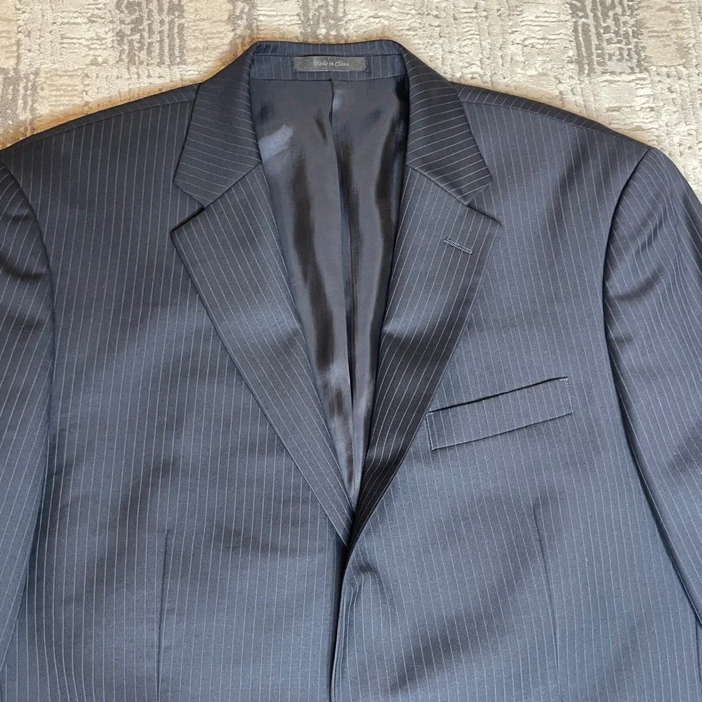 Lauren Ralph Lauren Mens 42L‎ Navy Blue Pinstripe Wool 2-Button Blazer Jacket
